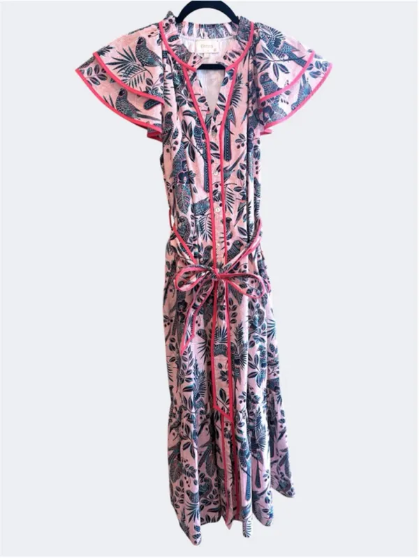 Entro Birds of Paradise Midi Dress in Pink Size S - Image 2