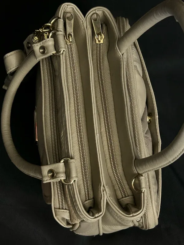 Neutral Patchwork Satchel Handbag Purse Taupe/Cream NWOT - Image 8