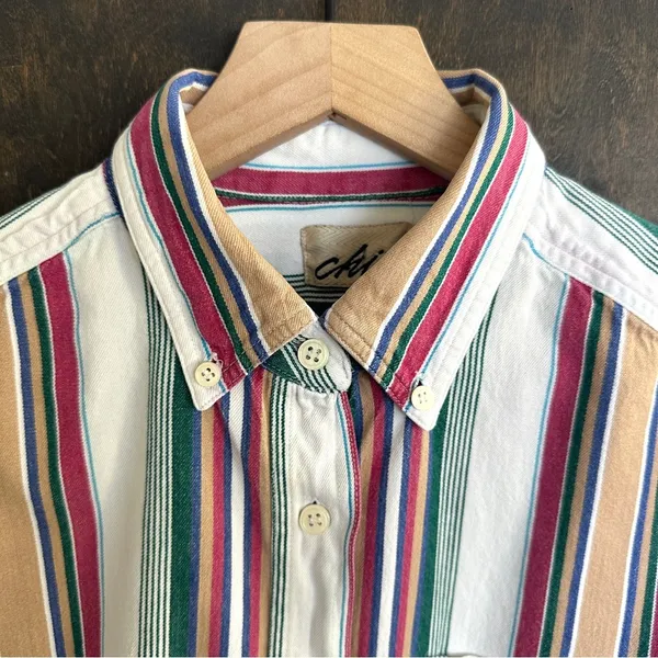 Chic Jeans Vintage 90s WOMENS Size L Western Jewel Tone Stripe Button Up Collar Indie Chic - Image 3