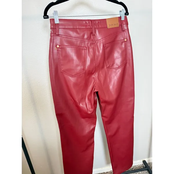 Judy‎ Blue Tummy Control Red Leather Straight Pant Size 5/27 - Image 4