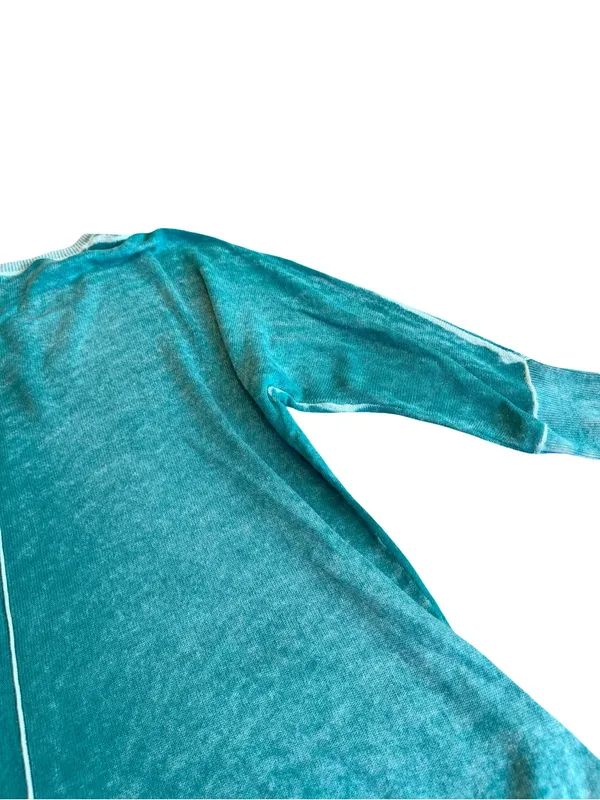 Sundance Teal Mint Trim V Neck Cotton Sweater Sleeve Oversized Medium Women's - Image 13