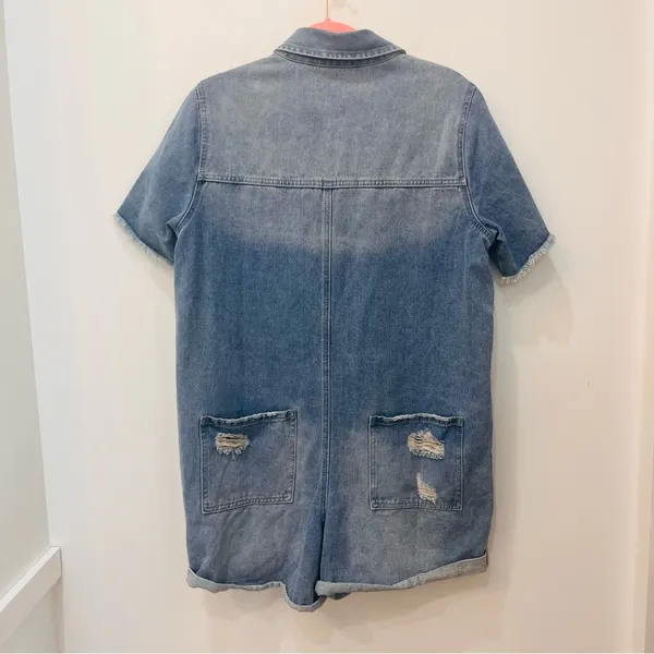 Sunland boutique Cotton Denim Romper With Distressed Detail in Denim sz … - Image 3