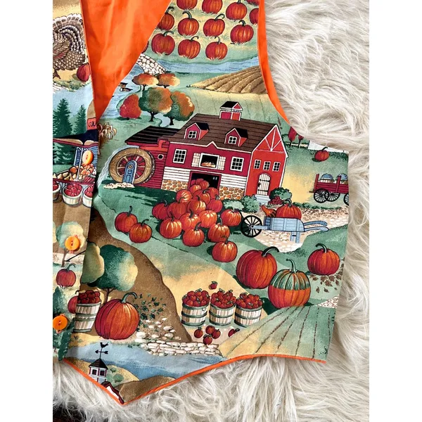 Vintage Handmade Harvest Pumpkin Hay Ride Fall Thanksgiving Vest Top OS - Image 5