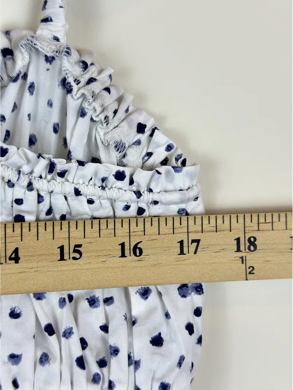 J.Crew Cinched-Waist Cotton Poplin Tank Top Blue Dot Smocked Crop M - Image 9