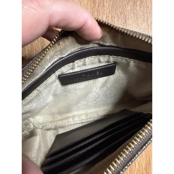 Michael‎ Kors Brown Wristlet Pouch Gold Hardware Front Zip Pocket - Image 5