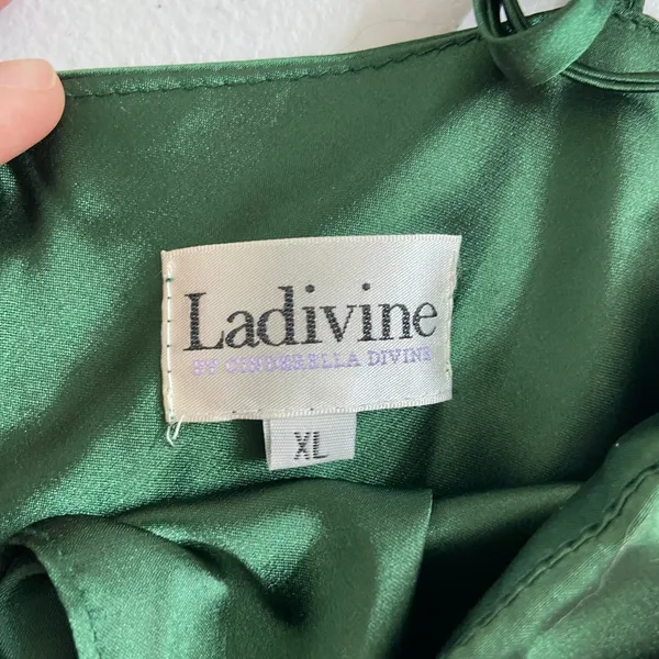Ladivine by Cinderella Divine women's‎ emerald satin cowl maxi formal gown dress - Image 8