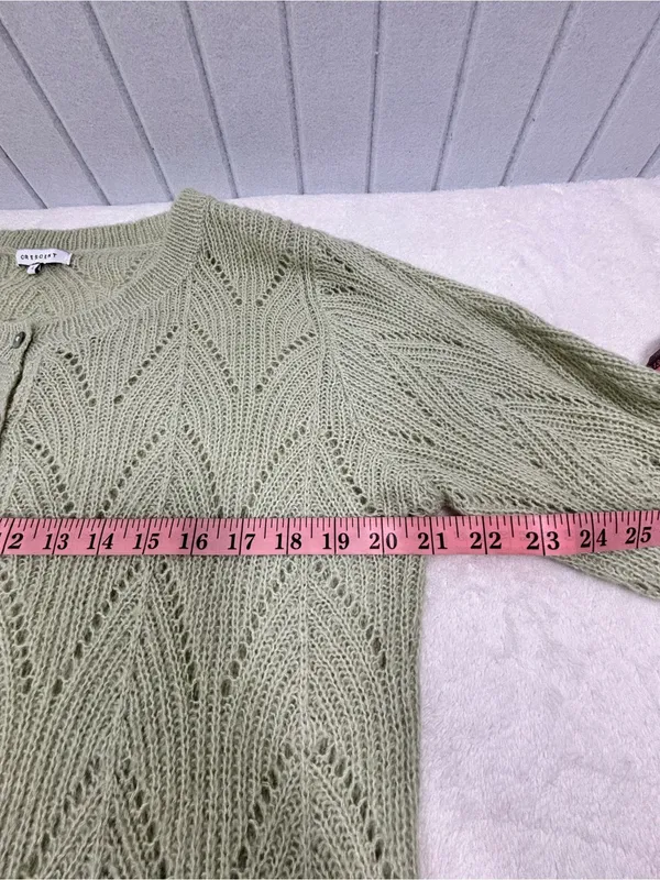 Crescent Wool Mohair Blend Saga Green Open Knit Cardigan Sweater Button Front - Image 7