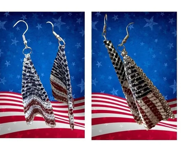 Handmade New American Flag Earrings Drop Dangle Stars Stripes Patriotic July 4 Ve… - Image 6
