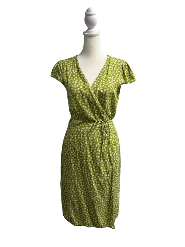Reformation Zena Jesse Floral Print Wrap Short Sleeve Mini Dress Green Small - Image 2
