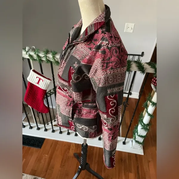 Molly And Maxx Collared Front‎ Zipper Long Sleeves Patterned Jacket Size Medium - Image 2