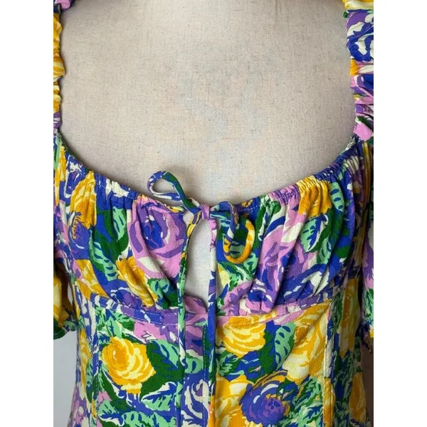 Zara Dress Women Medium Purple Yellow Floral Balloon Sleeve Corset Style‎ Mini - Image 9