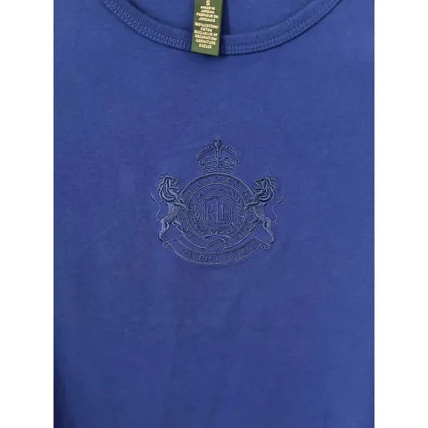 Lauren Ralph Lauren Active‎ Royal Blue Long Sleeve Crest Logo Cotton Top Small - Image 2