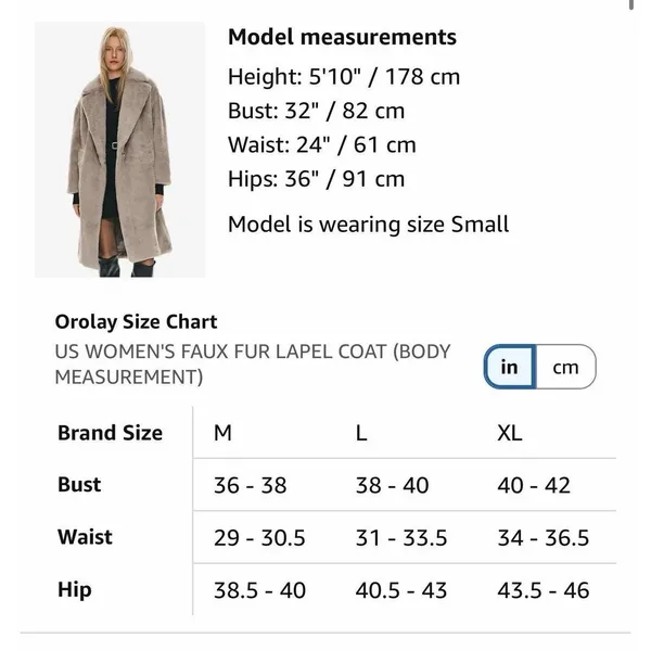 Orolay Women's Fuzzy Fleece Winter Jacket Faux Fur Lapel Coat XL - Image 5