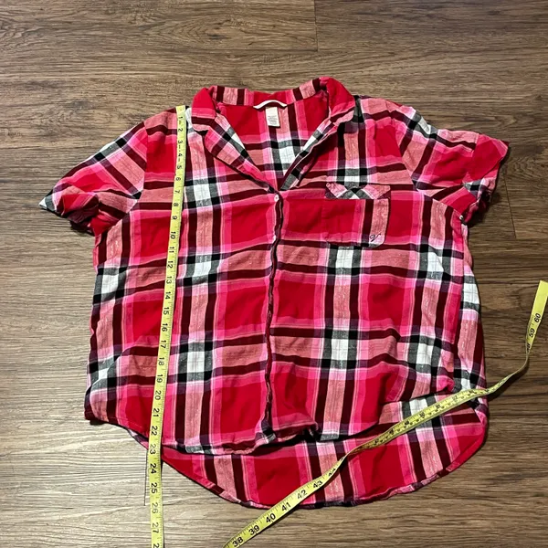 Victoria’s Secret Plaid Short Sleeve Shorts Pajama Set Red Pink White Black XL - Image 6