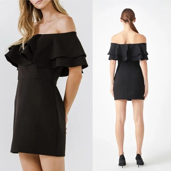 Endless Rose Ruffle Off-The-Shoulder Mini‎ Dress - Black Medium NWT - Image 2