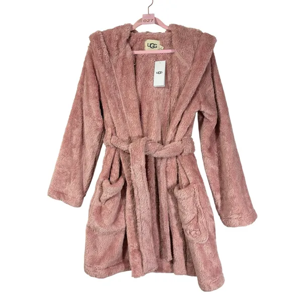 UGG Aarti Hooded Fleece Robe Dusk Pink 1121091 Plush Loungewear M - Image 5
