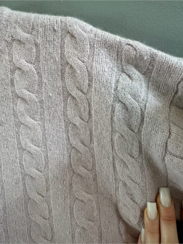 Sunday Best Wool Blend Cable Knit Cropped Crewneck Sweater - Pale Pink - Image 6