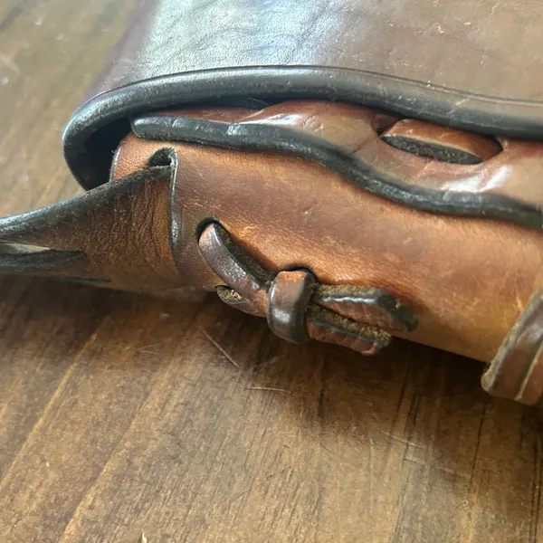 Vintage Leather Crossbody Bag Brown Braided Strap Boho Retro Rustic 60s 70s‎ - Image 5