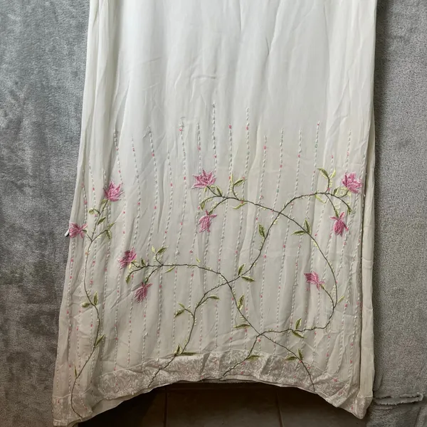 Vintage Embroidered Floral Beaded Slip Dress‎ Cream Romantic Medium Deadstock - Image 2
