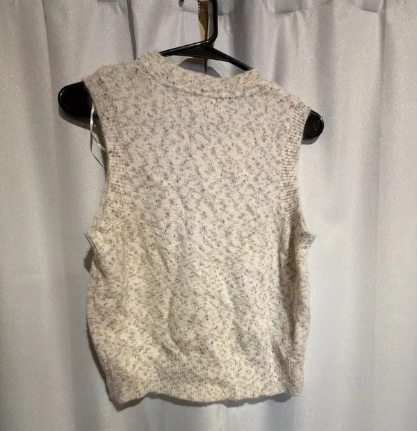 RD Style Knitted Sweater Vest S/P Sleeveless Crew Neck Beige Multicolored Fleck - Image 3