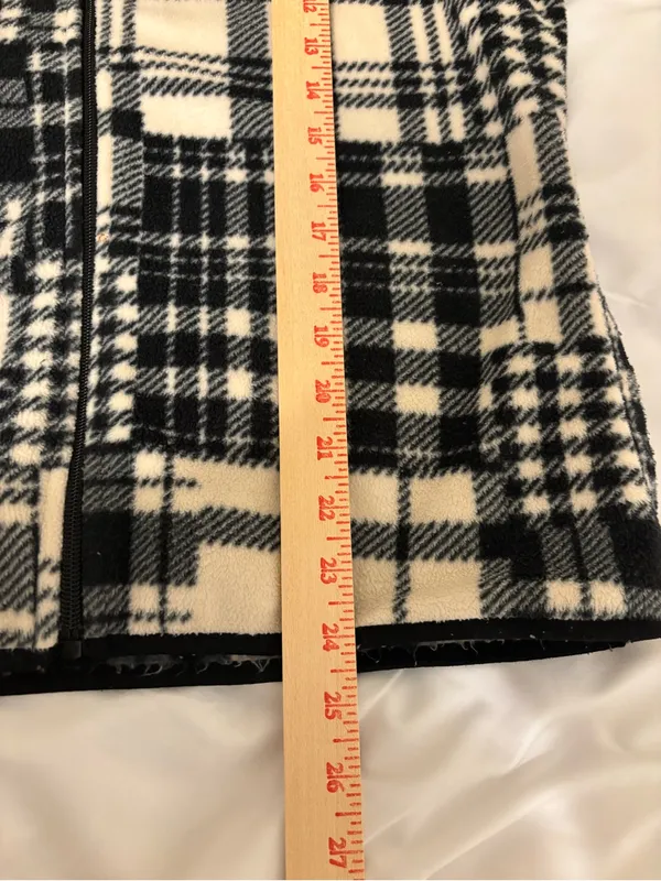 Lauren Ralph Lauren Black White Plaid Fleece Jacket Full Zip Size L - Image 4