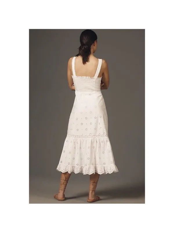PAIGE‎ Pallas Eyelet Midi Dress White Cotton Sleeveless Size 8 - Image 3