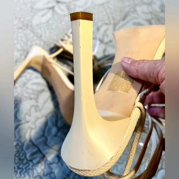 SIMMI LONDON Snake Embossed Cream Square Strappy Lace Up Stiletto Heels Sz 8 - Image 6