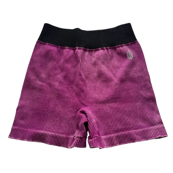 Free People Movement Ribbed Biker Shorts Mauve Acid Wash Black Waistband XS - Image 2