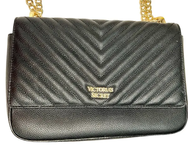 Victoria's Secret Pebbled V-Quilt Shoulder Bag Crossbody Purse Black Pre-Loved - Image 7