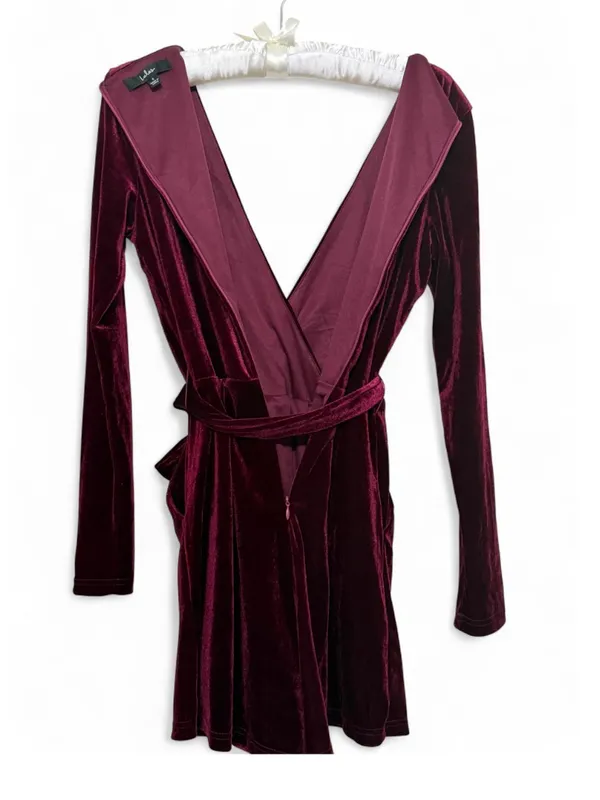 Lulus Women’s Romantic Moves Burgundy Velvet Long Sleeve Vneck Romper Size Small - Image 14