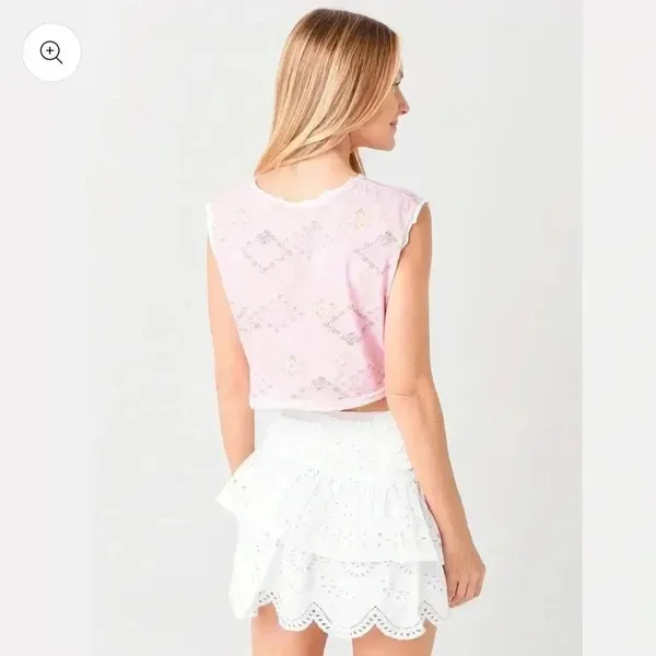 NWT LOVESHACKFANCY Women's Ismay Cropped Embroidered Tank Top Pop of Pink L - Image 2