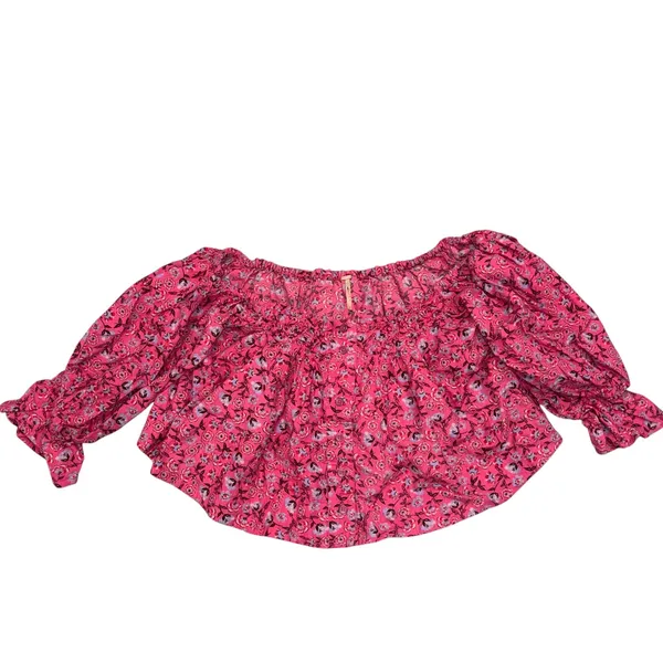 NEW With Tag Free People Pink Floral Cropped James Smock Top Small - Image 4