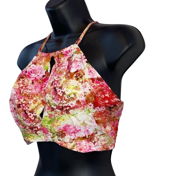 Solaris Style Floral Halter Crop‎ Top Large Keyhole Front Boho - Image 3