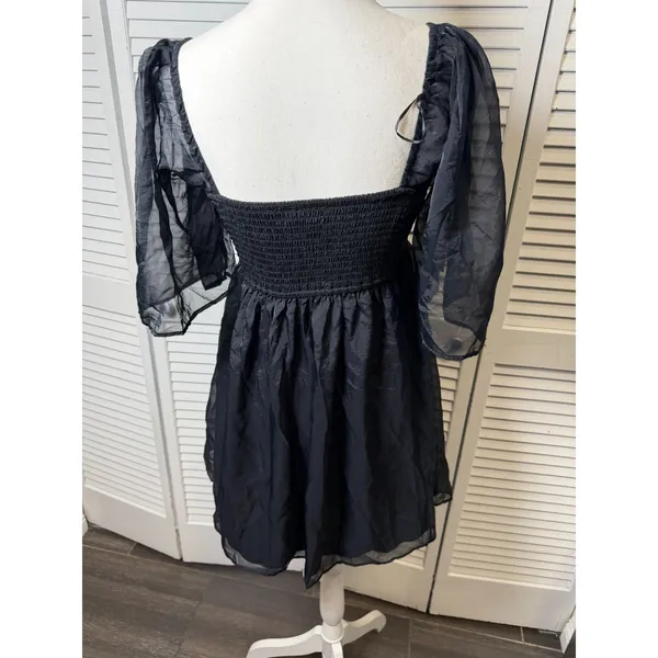 Abercrombie & Fitch Emerson Babydoll Ruched Angel Sleeve Mini Dress Black Size M - Image 4