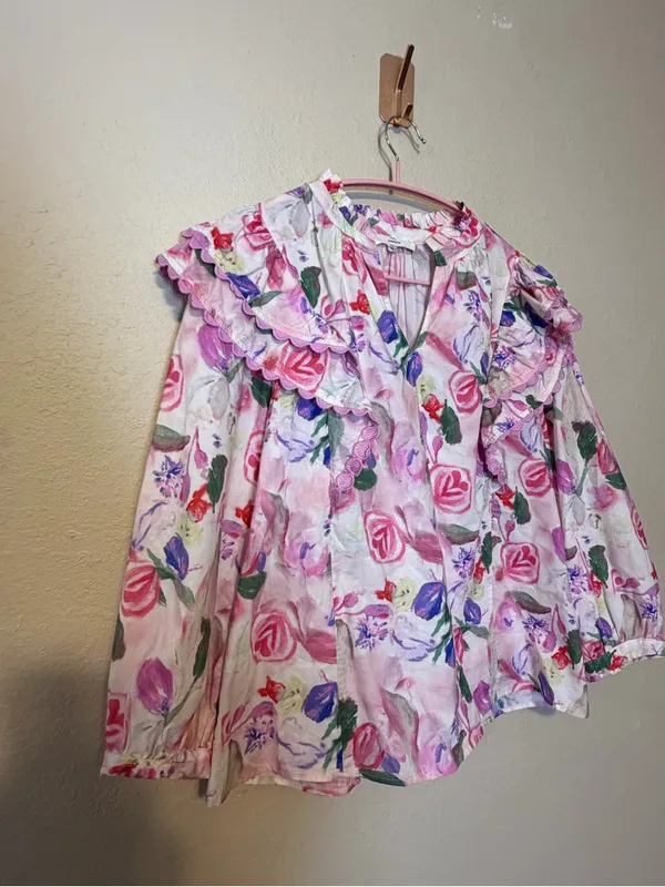 Entro Posh Pink Floral Ruffle Sleeve‎ Blouse Size Medium - Image 3