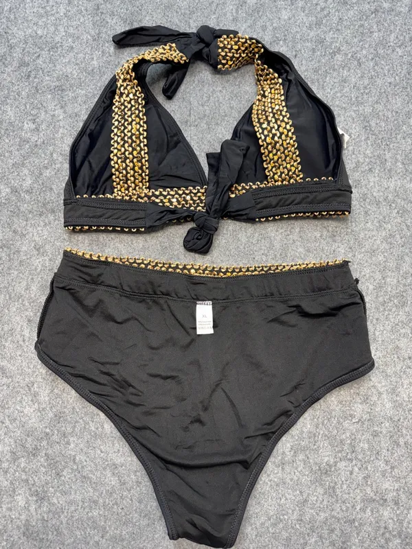 Sexy High Waist Halter V Neck Bathing Suit Tie Back Tummy Control Swimwear - Image 8