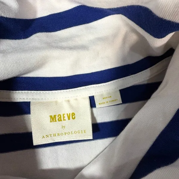 Maeve Anthropologie Blue White Sailor Striped Sleeveless Cowl Neck Button Top M - Image 3