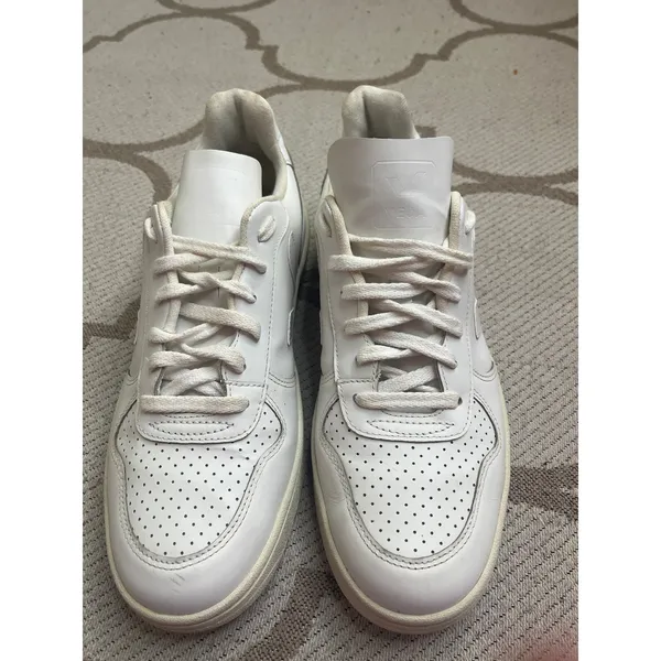 Veja V-10 sneakers all-white leather perforated toes lace.up sneakers, size 10 - Image 7