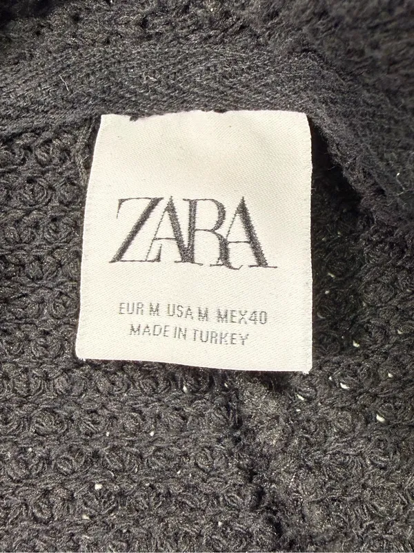 Zara Black Waffle Open-Knit Pocket Cardigan Size Medium - Image 5