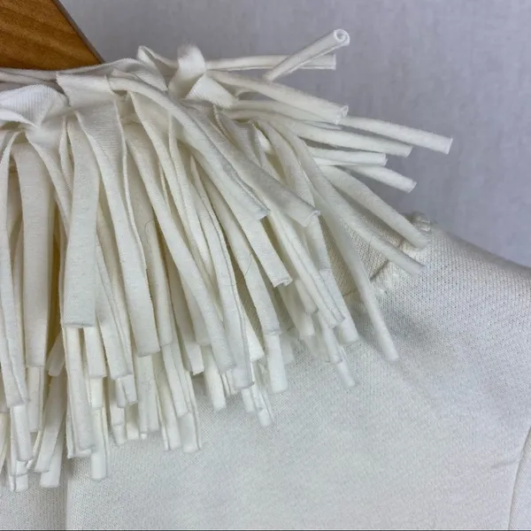 Ruby Rd. Ivory Fringe Trim Cotton Cardigan Tie Ponte Knit Sweater M - Image 6