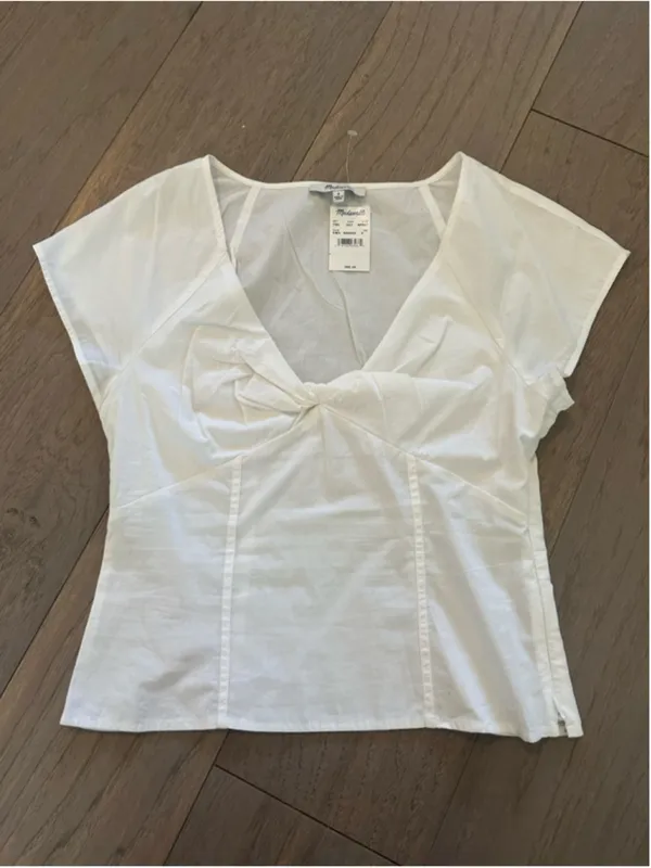 Madewell Twist Front Seamed Top Poplin White Size 0 - Image 2