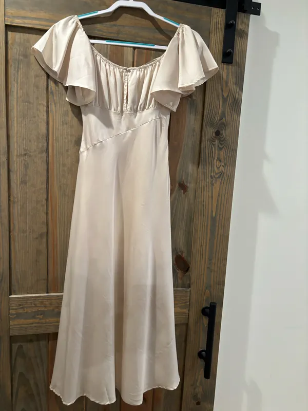 Cream Satin Midi Dress - Image 5