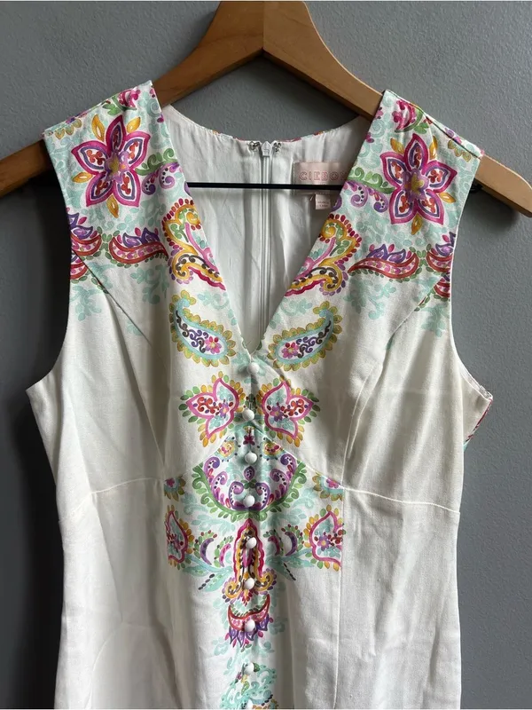 Anthropologie Ciebon White Embroidered V-Neck Shift Dress Floral Sleeveless XS - Image 5