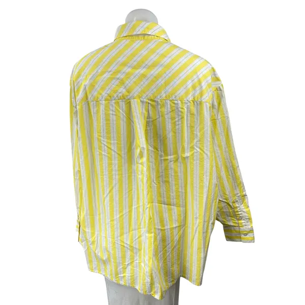 Aerie Women's Yellow Striped Poplin Long Sleeve Button Down Shirt Top Size XS - Image 4