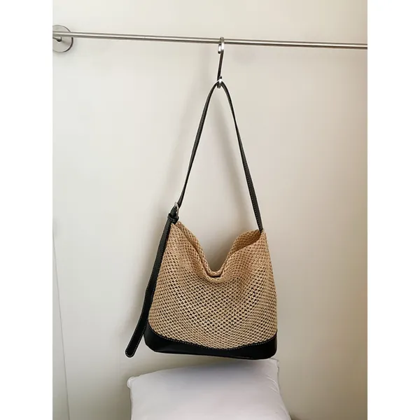 Chic Carryalls Leather Trim Woven Shoulder Bag - Image 2