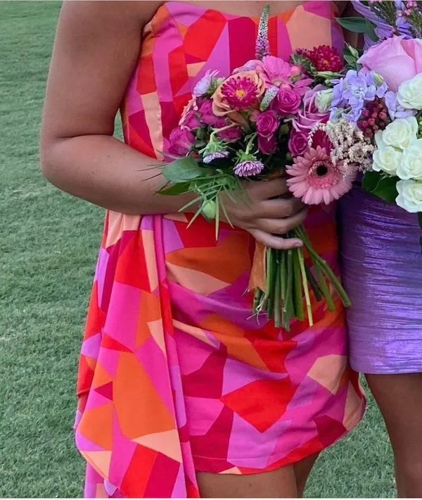 Strapless geometric shape dress with drape Pink - Image 2