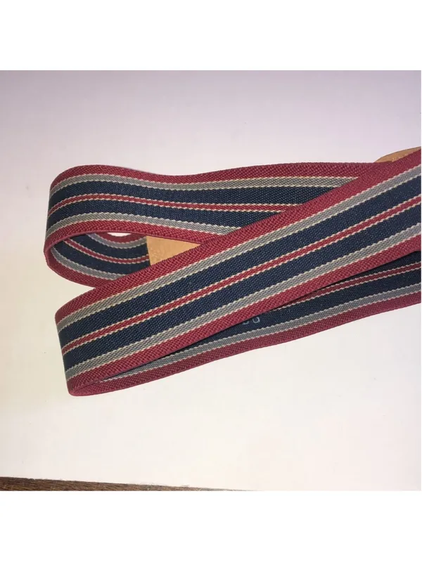 Striped Canvas Belt with Leather Accents - Red, Navy, Cream - Image 2