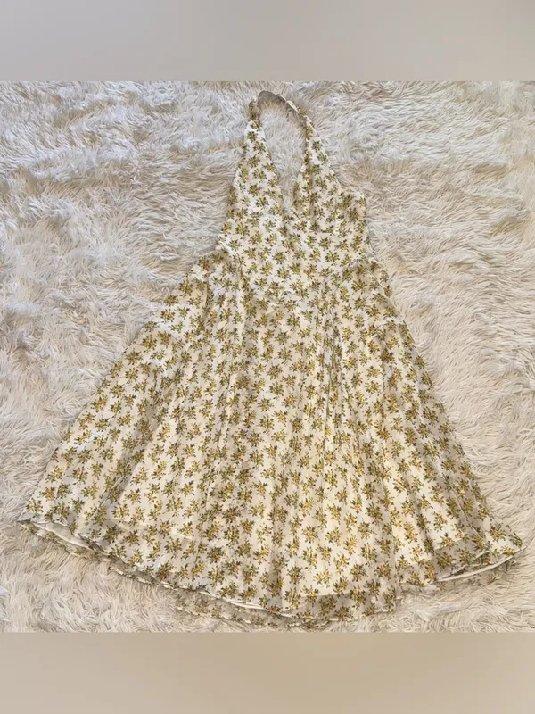 NEW HOUSE OF CB SOLADA Ivory Vintage Floral Print Georgette Halter Sz XL L+ - Image 6