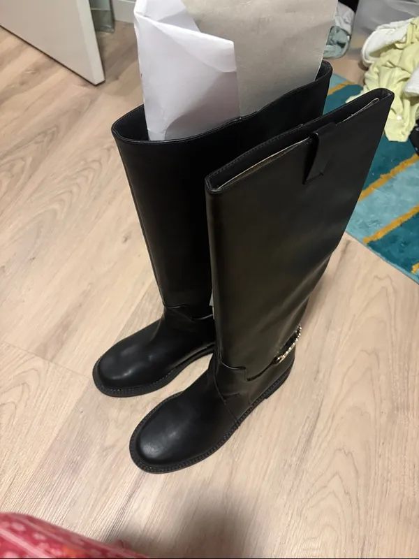 A New Day Classic Black Knee-High ridding boots with Gold Chain Accent Bobbi size 11 new - Image 7
