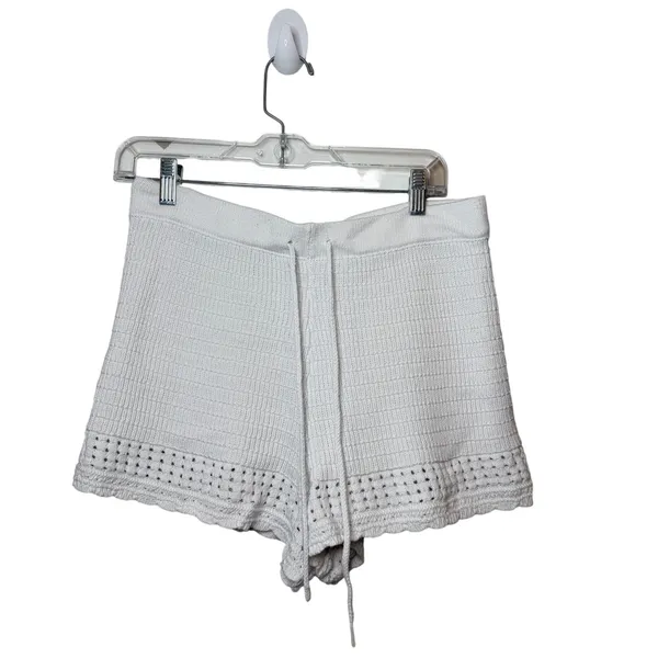 Aerie White Knit Drawstring Shorts Pointelle Eyelet Trim Size Medium Loungewear - Image 2
